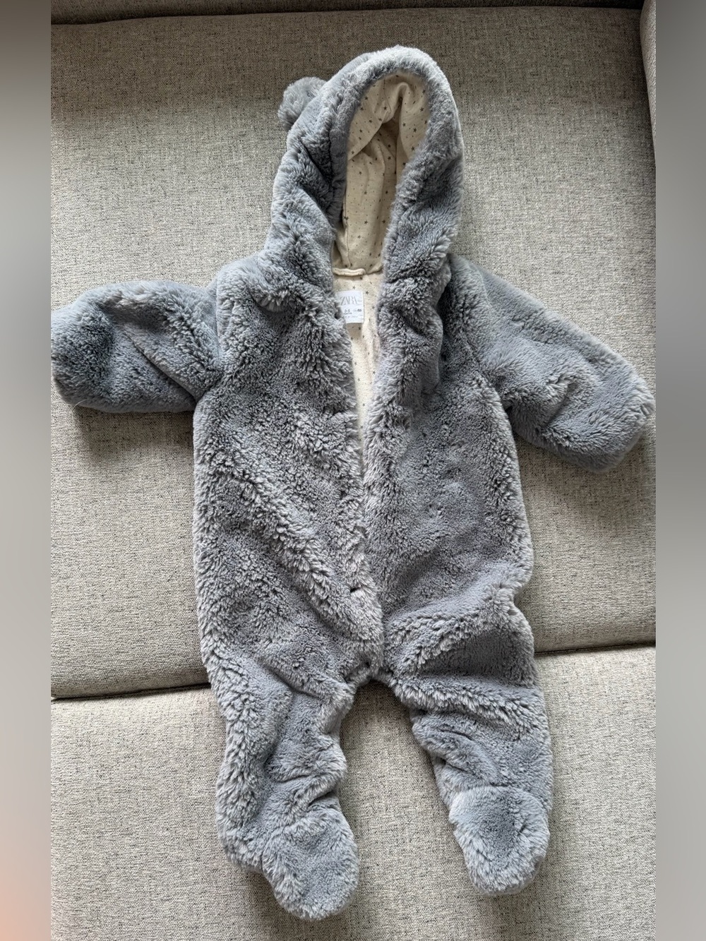 Zara Baby Blue 3-6M Teddy Bear Footie